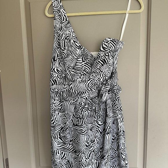 Club Monaco Zebra Print One Shoulder Wrap Dress - Picture 2 of 5
